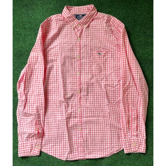 VINEYARD VINES | Men's Arawak Gingham Classic Tucker Shirt - Strawberry/White - Picture 12 of 13